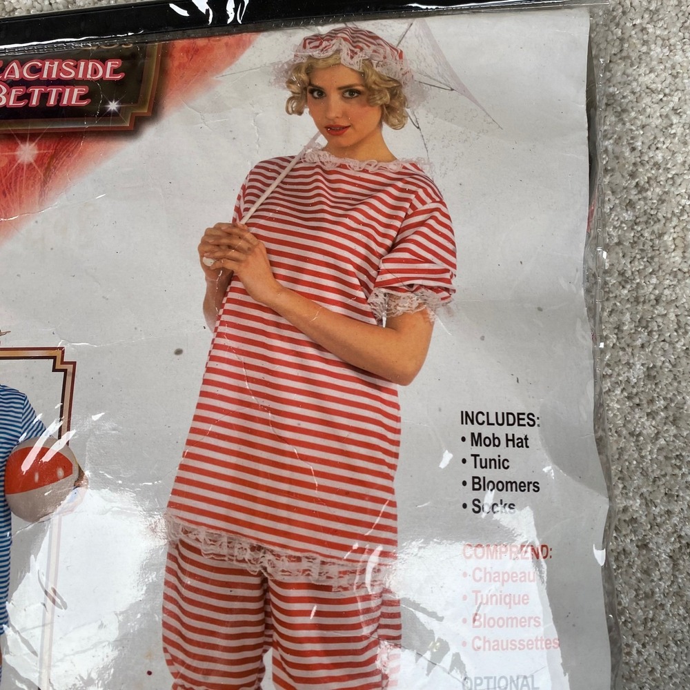 Roaring 20s Beachside Bettie‎ Costume Medium 8-12 Striped Tunic Bloomer Mob Hat